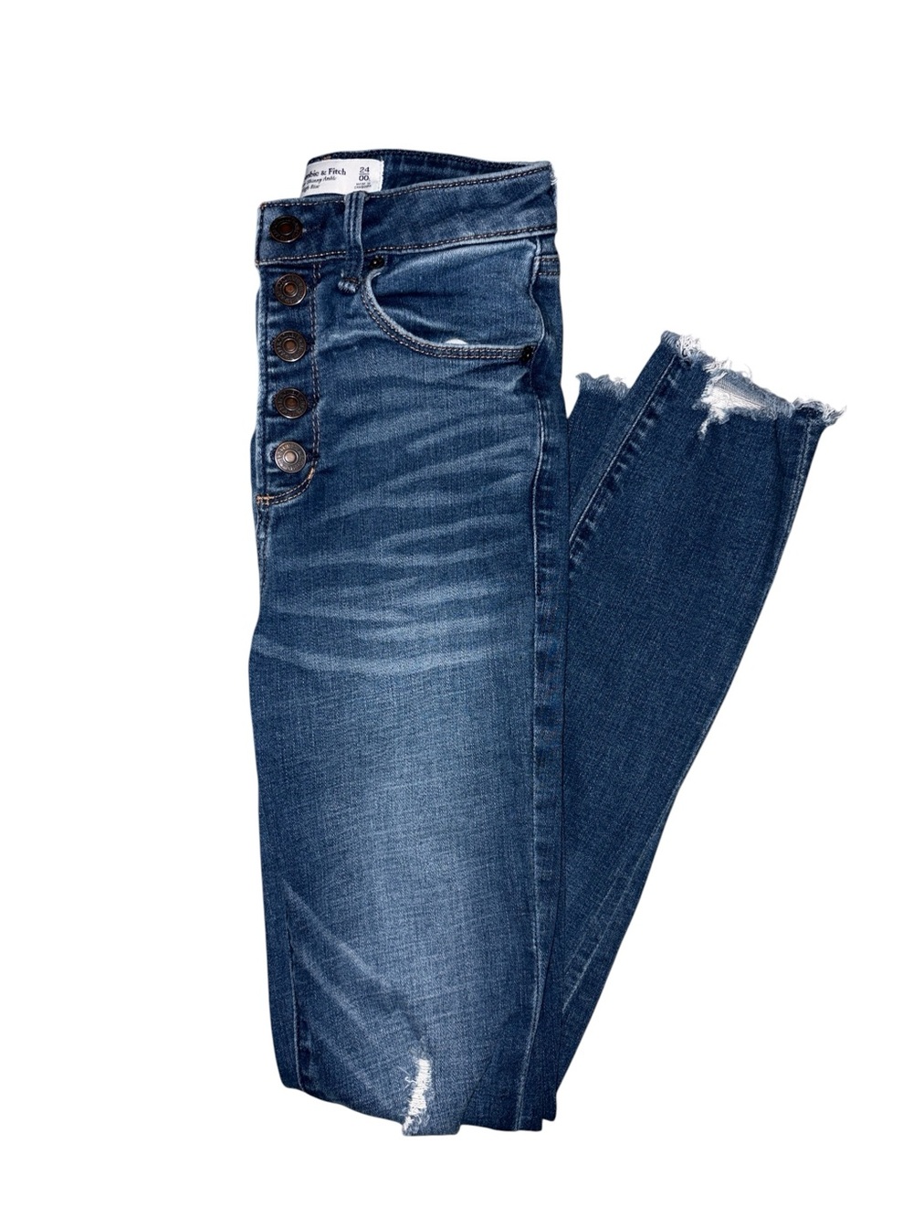 Abercrombie & Fitch Super Skinny Ankle High-Rise Distressed Blue Jeans